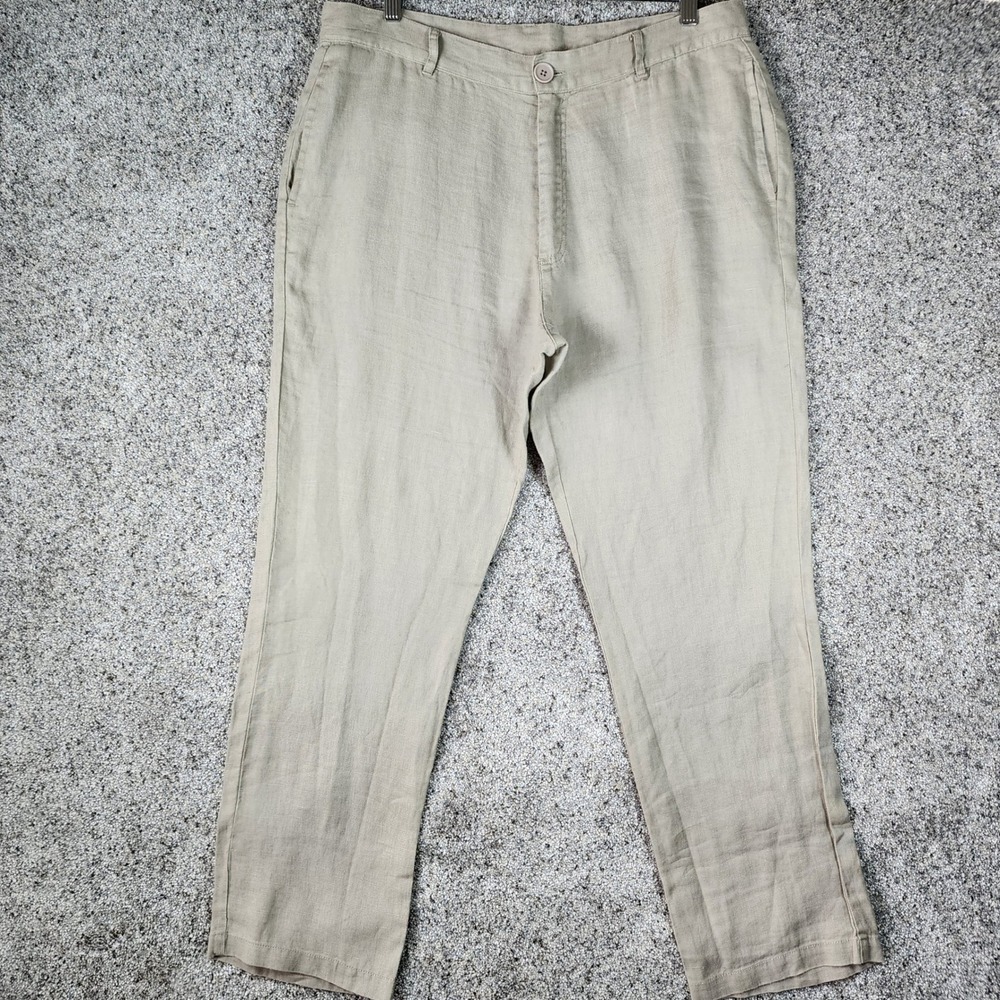 Mariyaab Linen Trousers Mens 38x30 Beige Straight Leg 100% Linen Excellent